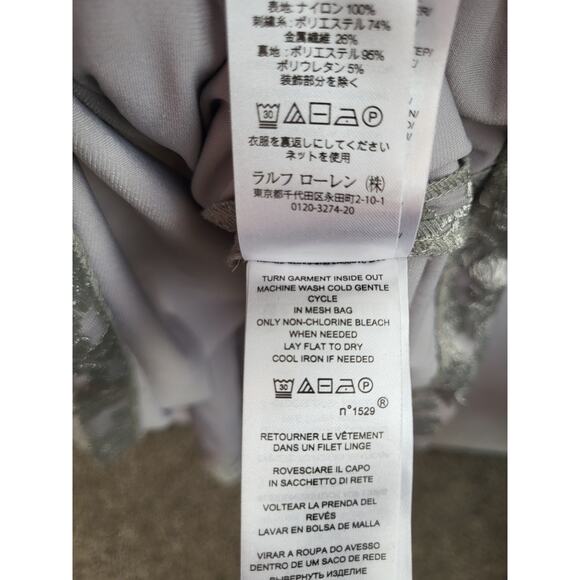 Lauren Ralph Lauren Evening Gown 12 Silver Gray Embroidered Mesh V-Neck Y2K NWT - Picture 9 of 16